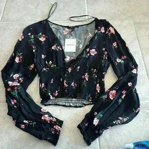 Black Floral Long Sleeve Blouse